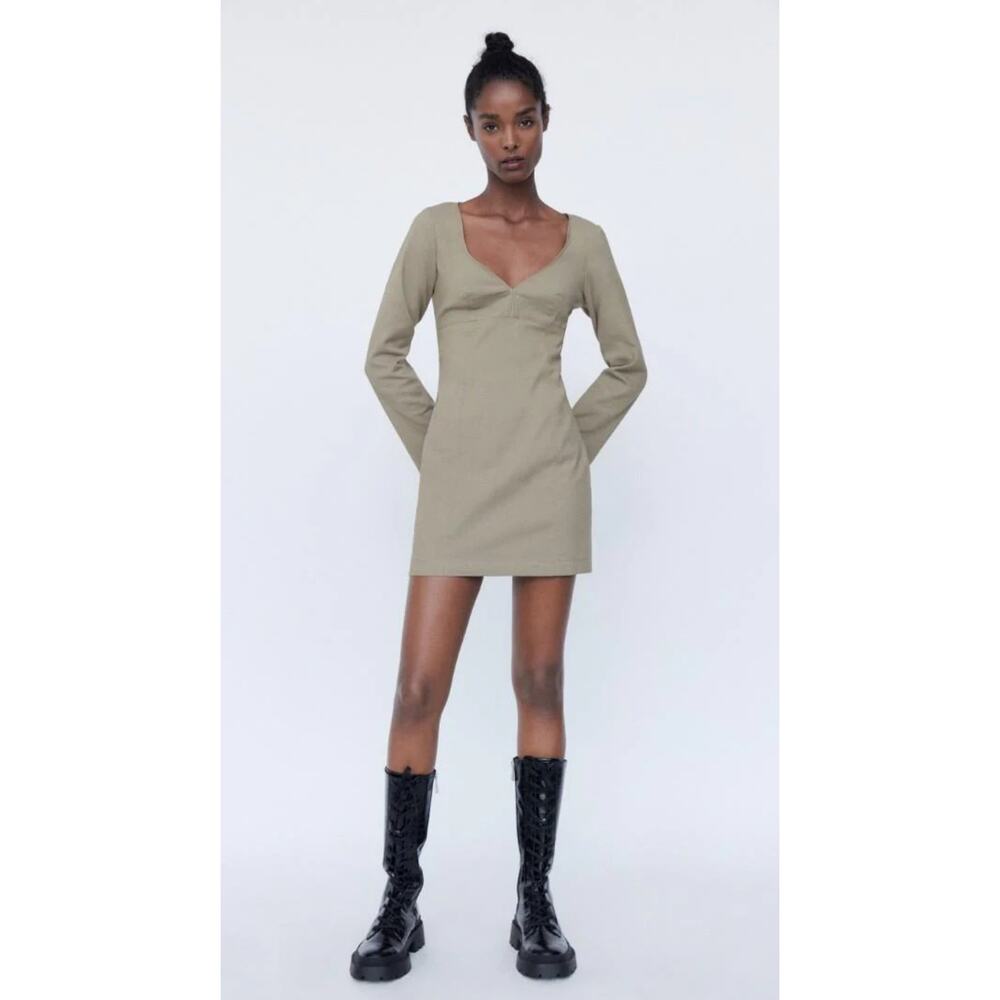 Zara Women's Taupe Sweetheart Neckline Dress, Sz Med